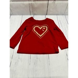 Cat & Jack Red Long Sleeve Shirt W/Gold Heart 18M